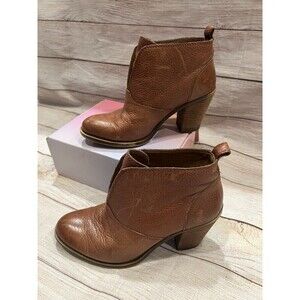 Lucky Brand Womens Ehllen Boot Size 5.5 Cognac Brown Leather Block Heel Bootie